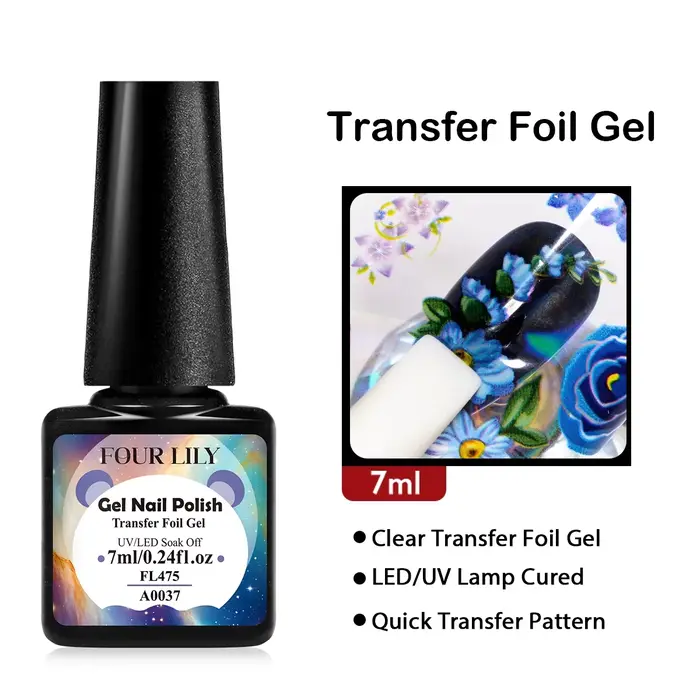 FOUR LILY 7ml Gel de vernis à ongles semi-permanent à transfert par feuille pour autocollants d'ongl