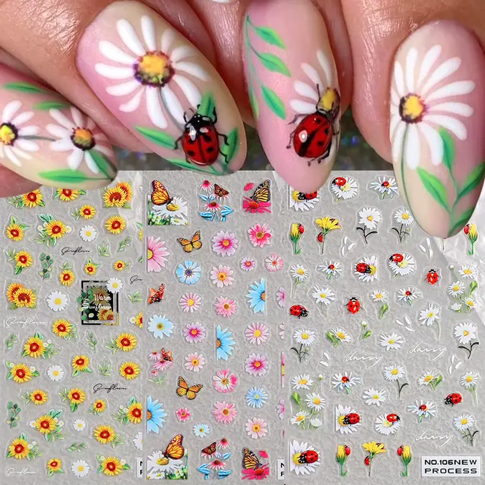 Autocollants pour ongles petite abeille et tournesol