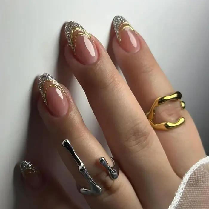 24 pièces métallique oeil de chat français transparent manucure pointe Art texturé 3D acrylique faux ongles nu rose