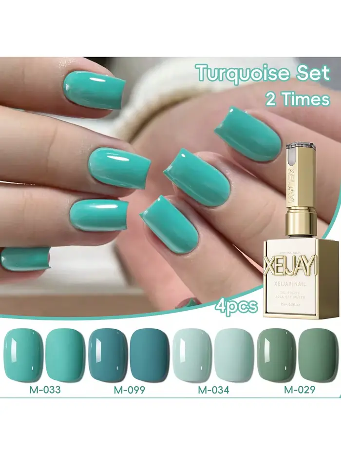 4 pièces 15ml Turquoise ensemble trempage UV LED Gel vernis à ongles