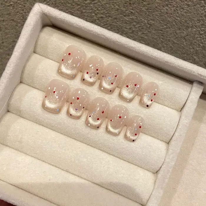 10 faux ongles en forme de cercueil faits à la main, style rétro français à pois, effet œil de chat,