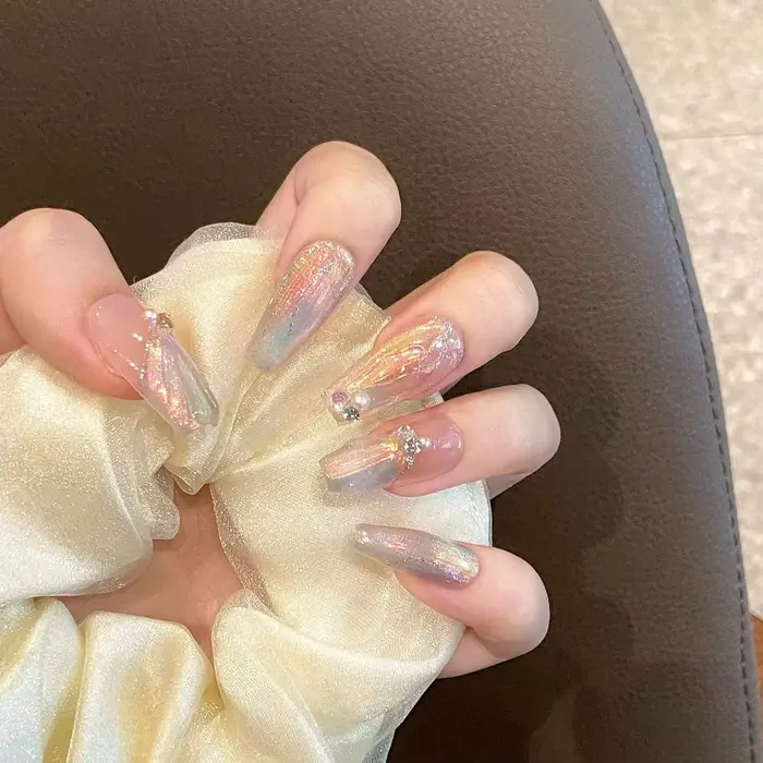 10 pièces à la main sirène presse sur ongles paillettes dégradé bleu faux