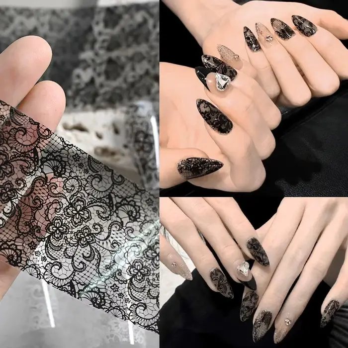 Autocollants pour ongles en dentelle noire
