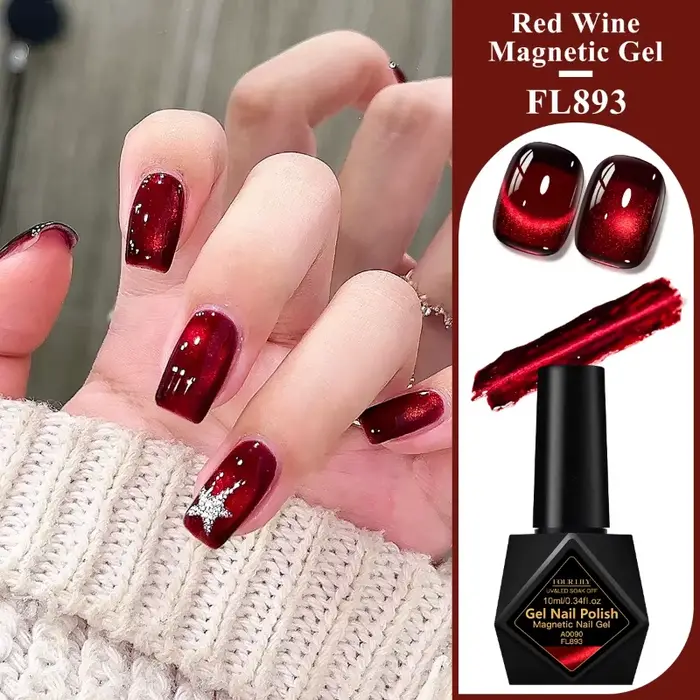Vernis à ongles Gel magnétique chat vin rouge 10ml, Semi-Permanant à paillettes, vernis Gel UV LED p