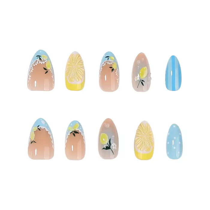 Faux ongles minimalistes 3D au design citron