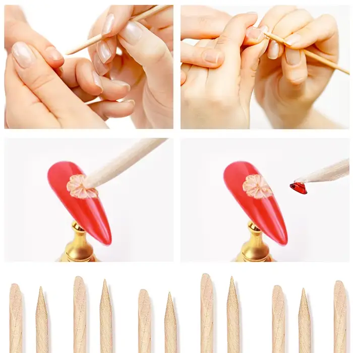 Lurayee – poussoir à cuticules pour ongles, bâtons en bois Orange, dissolvant de manucure, Design en