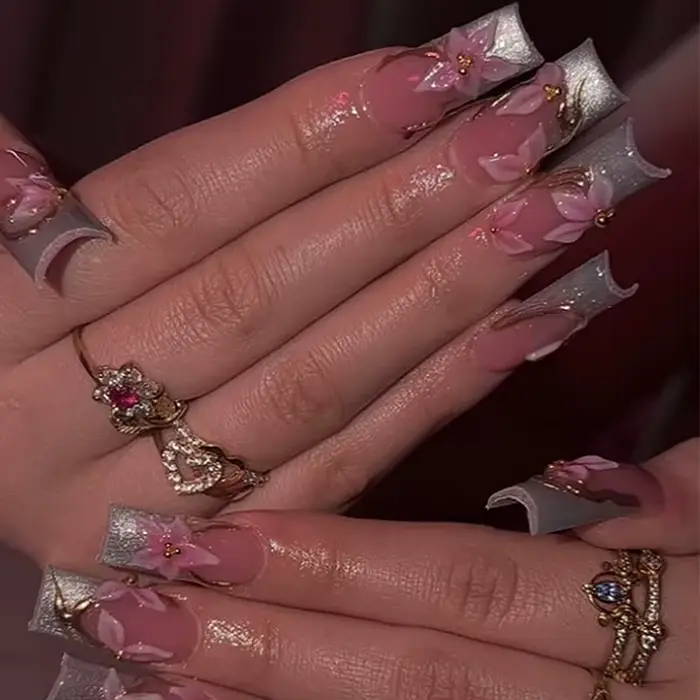 24 pièces Simple français presse sur faux ongles court carré