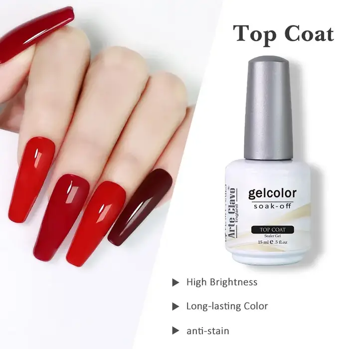 Arte Clavo Top Gel Polish 15ml Vernis Semi Permanent Fonction Gel Base Super Top Coat Transparent Gel Ongles Soak Off Gel