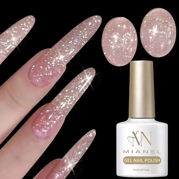 MIANEL 10ml Vernis à ongles gel rose nude scintillant UV LED Soak Off longue tenue pour nail art