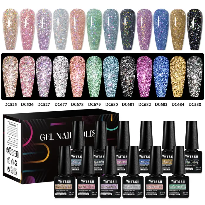 8/12 pièces paillettes Gel vernis à ongles ensemble