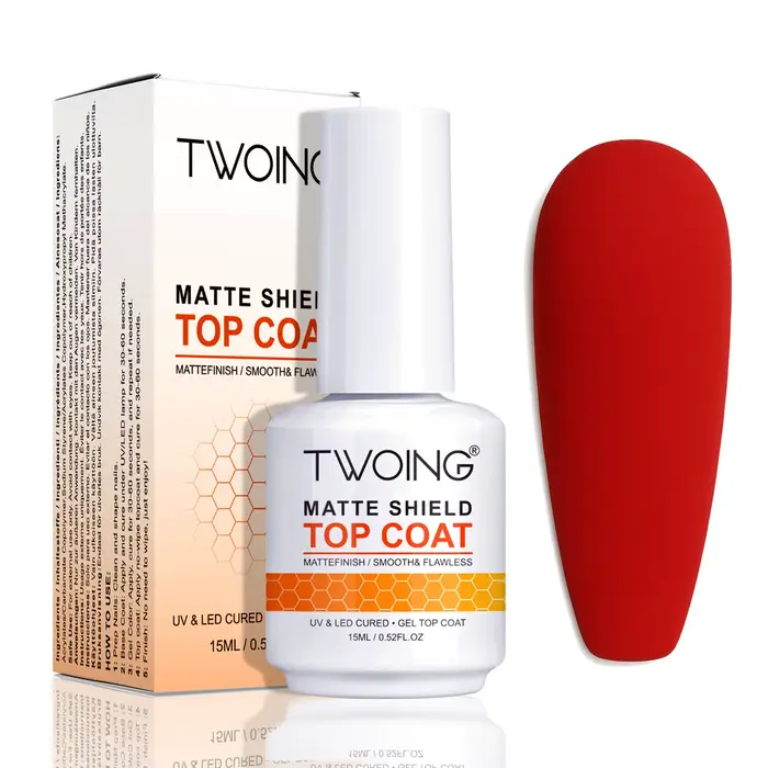 TWOING Top Coat Gel 15 ml Effet Mat Velours, Sans Résidu (No Wipe), Vernis de Finition pour Ongles e
