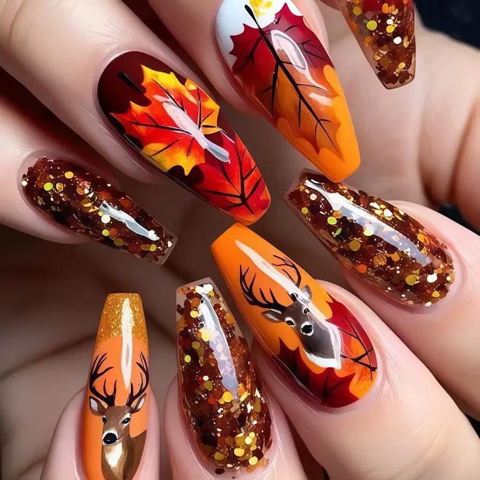 24 pièces automne ongles conseils feuilles d'érable décoré faux ongles belles ongles presse sur avec