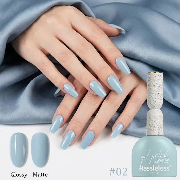 Vernis Gel UV Bleu Clair Sans Problèmes 15ml, Amovible par Trempage, Finition Brillante et Mate Doub
