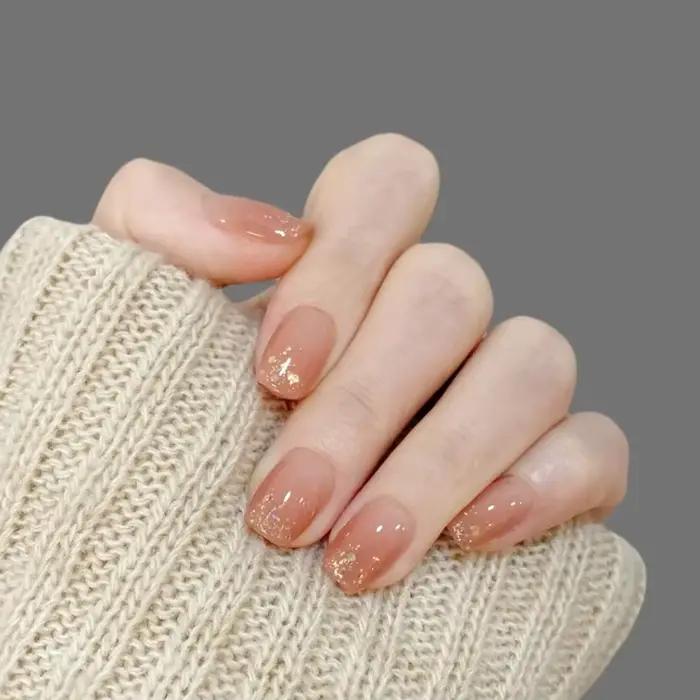 Faux ongles courts mi-longs pour femmes, doré, vert, rose, bleu, paillettes scintillantes, pointes f