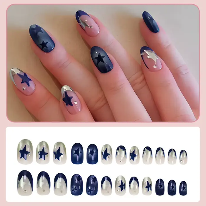 24 faux ongles nude en amande avec pointe française