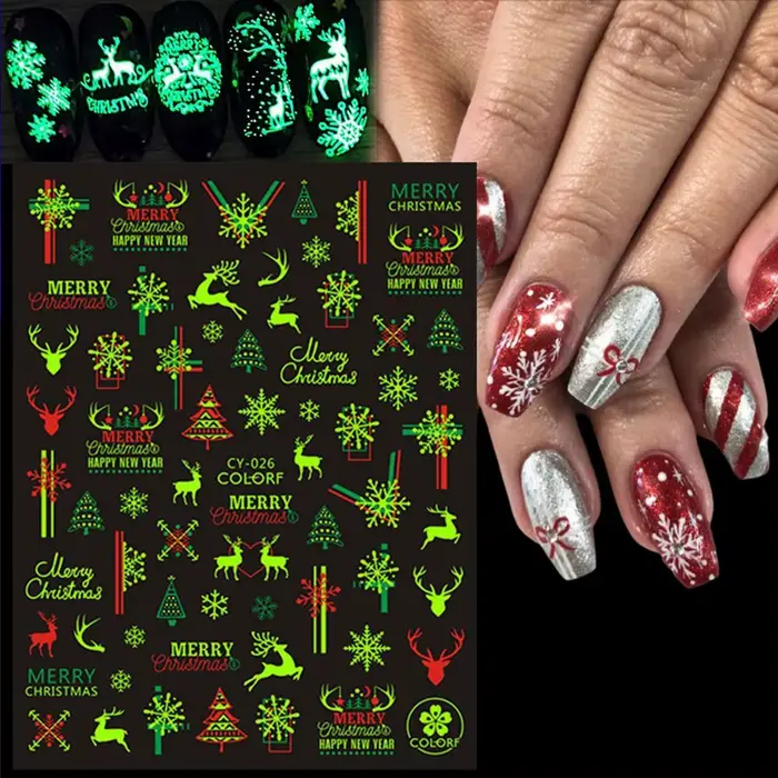 Autocollants pour ongles de Noël qui brillent dans le noir