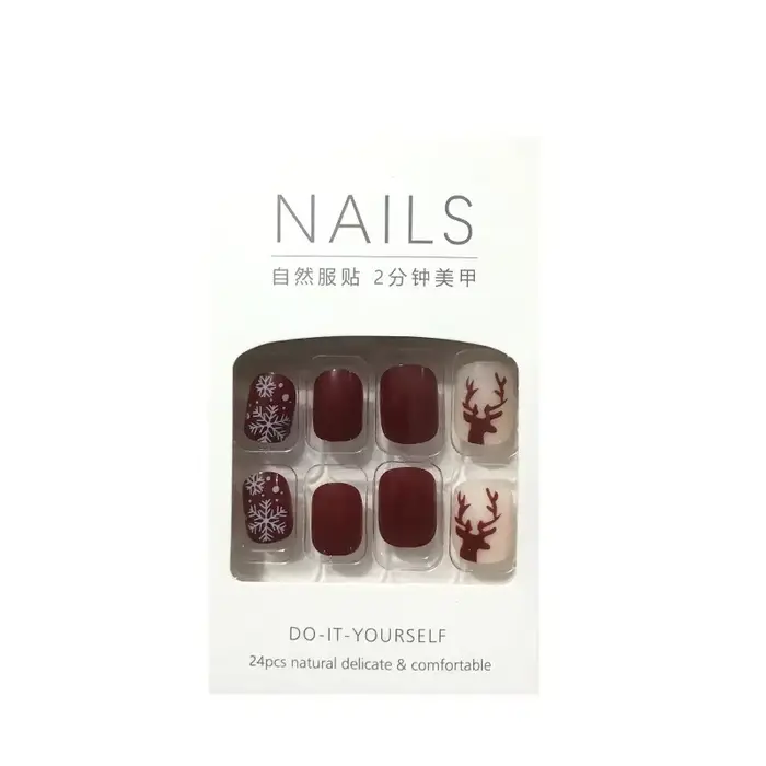 24 pièces/boîte de faux ongles de noël en forme d'élan