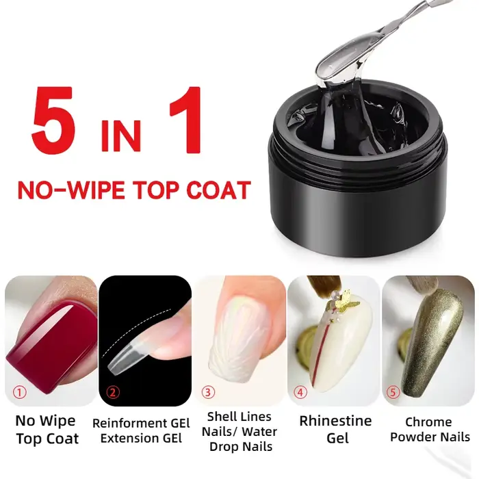 MSHARE 3D couche de finition Gel 50ml 5 en 1 strass sans lingette goutte d'eau UV/LED Gel à tremper pour Nail Art et Extensions