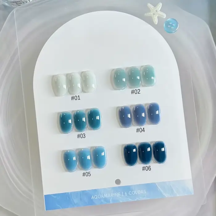 MN 10ML Nouvelle Série d'Été 2026 Populaire de Gels Ongles Aquamarine – Vernis Gelée Bleu Glace Clair Doux et
