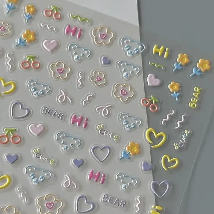 2025 mignon autocollant pour ongles doux en relief