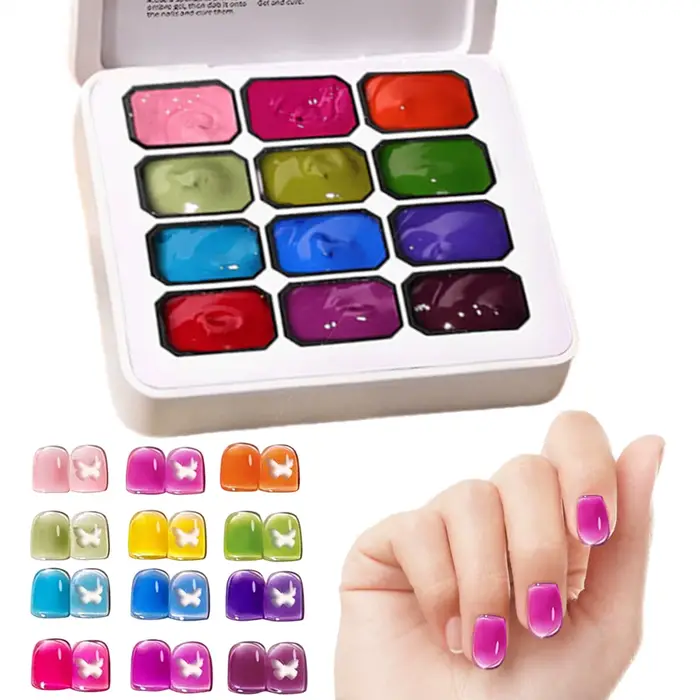 Pat Nail Gel Solidd Painted Blush Stick 12 Couleurs Dégradées Multi-usages Longue Durée Palette de Peinture Pat Gel