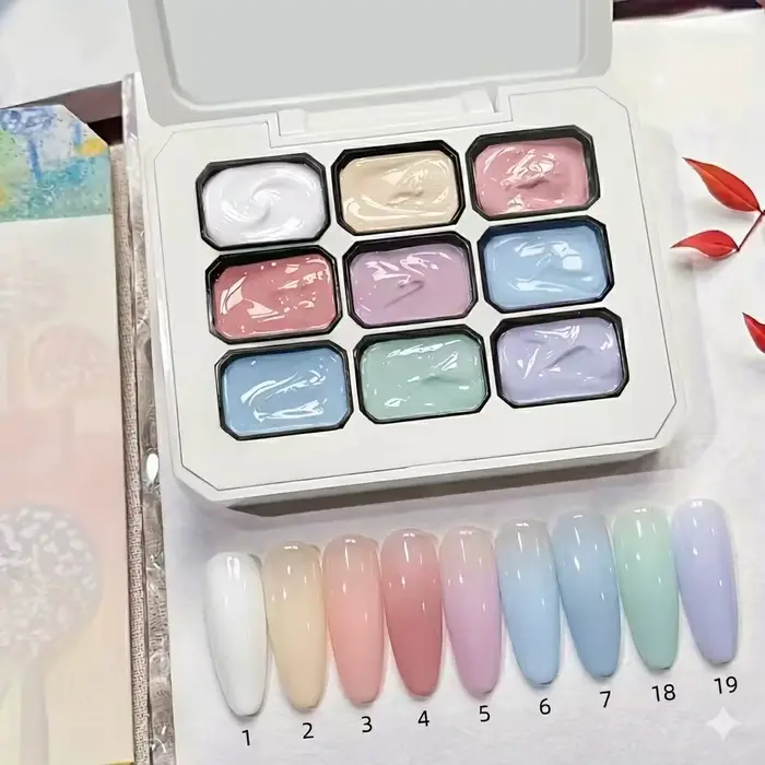 Gel de vernis à ongles Macaron 9 couleurs, Gel solide à tapoter, Gel dégradé effet blush, Gel UV pou