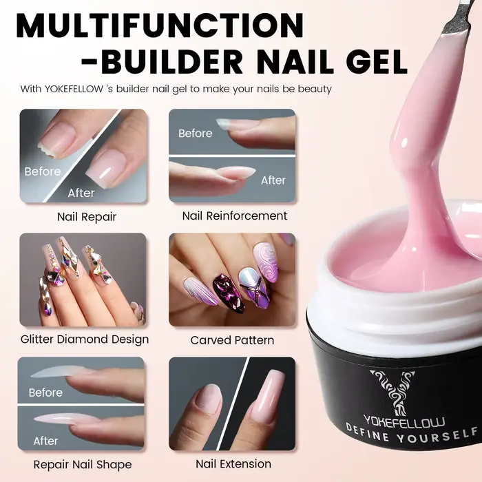 YOKEFELLOW 15g Extension pour Ongles – Tenue longue durée, aspect naturel, gel pour extension d’ong