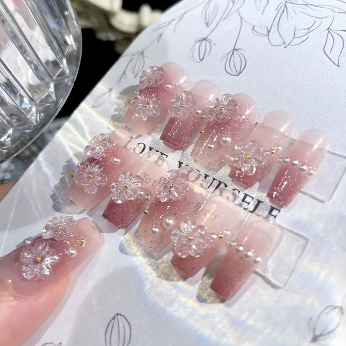 Ins-Faux Ongles en Clip N64.3D, Décoration de Perles en Strass, Patch Brcorporelle, Mariage Coréen, 