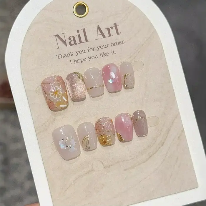 10 pièces presse à la main française sur les ongles fleur blanche faux ongles portable ongles à coll