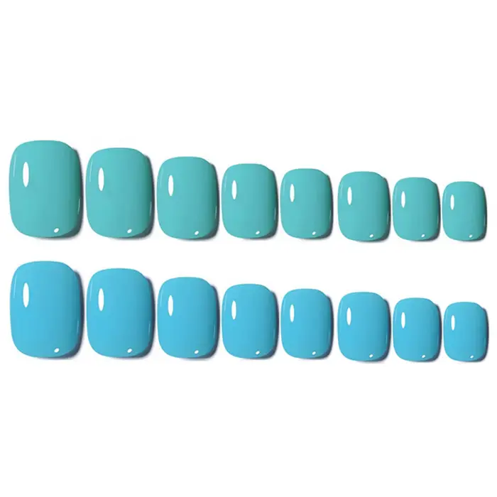 144 pièces-ensemble d'art d'ongle de faux ongles de la série bleue carrée courte-ensemble