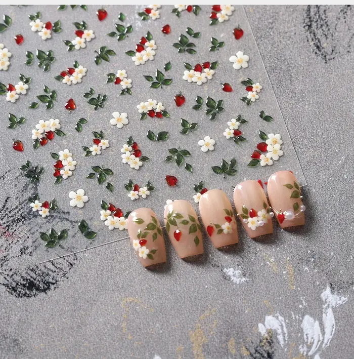 5D en relief gelée feuille d'érable Nail Art autocollant or rouge automne feuilles
