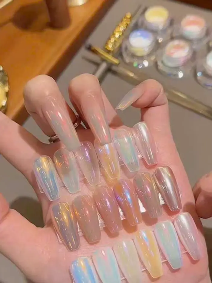 Poudre à ongles aurore au clair de lune avec effet miroir