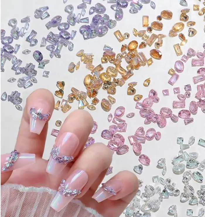 50pcs éblouissant Zircon Nail Art strass Mini 1-4mm forme mixte (rombique, ovale, coeur) ongles pier