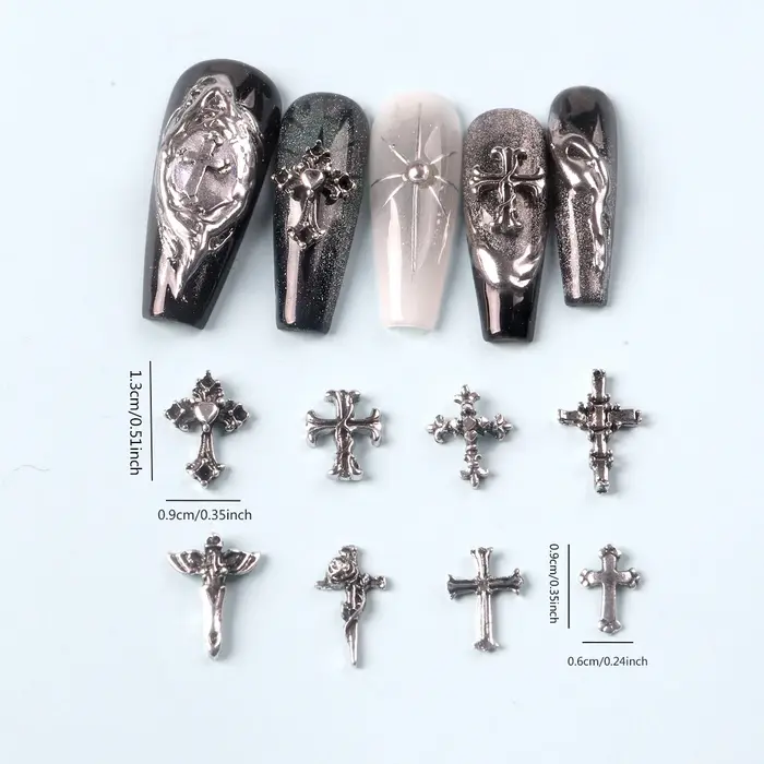 TSZS 50 pièces/sac mélange Punk 3D rétro croix bijoux Nail Art breloques