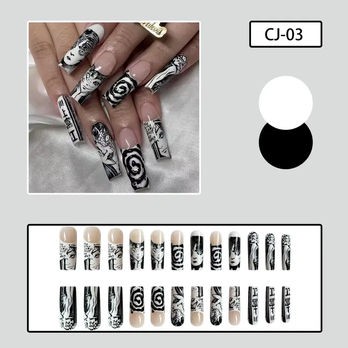 24 pièces/ensemble amande pointue Kawakami Tomie presse sur ongles portable artificiel avancé bande 