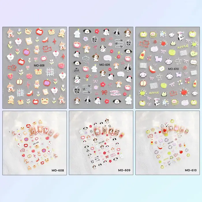 3/6/12 feuilles de stickers pour ongles 5D en gel gaufré auto-adhésifs