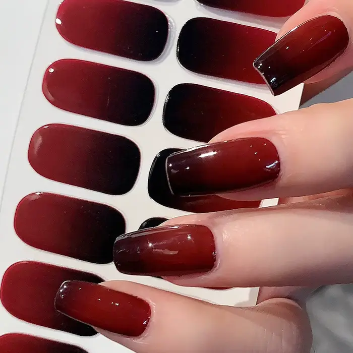 Autocollant pour ongles Semi-durci dégradé, 1 feuille, Gel solide multicolore, couverture complète, 