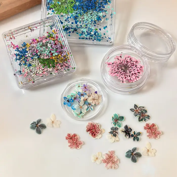 1 boîte de fleurs séchées 3D de style japonais pour la décoration des ongles