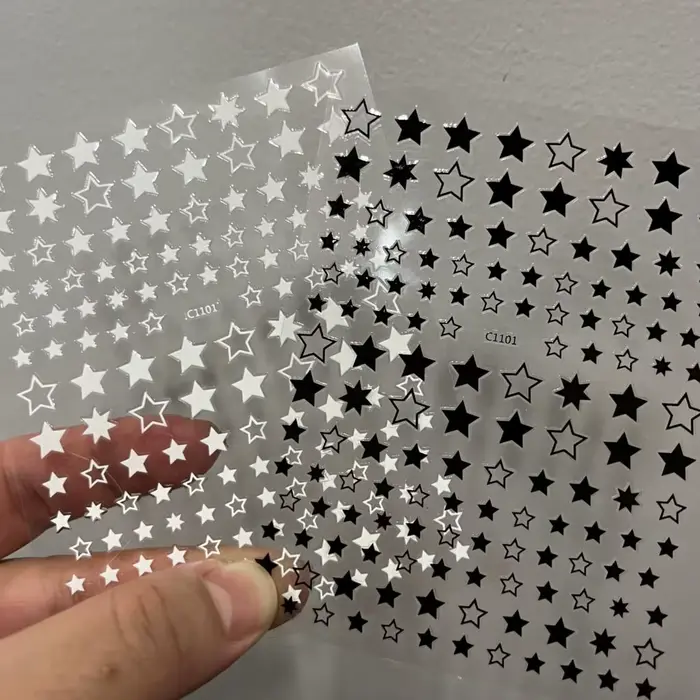 Autocollant 3D étoile noir et blanc pour Nail Art, décalcomanies auto-adhésives pentagramme Y2K, pai