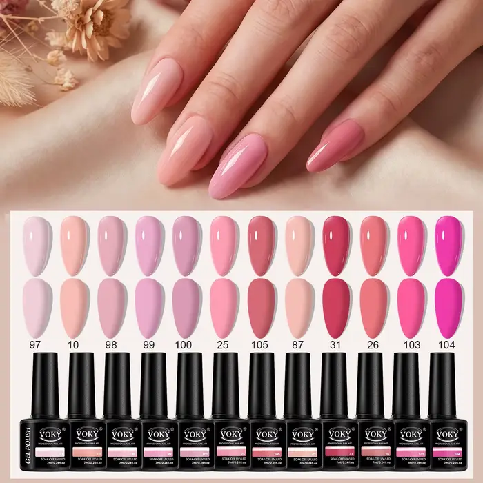 VOKY 12PCS/SET Pink est un ensemble de vernis à ongles brillants