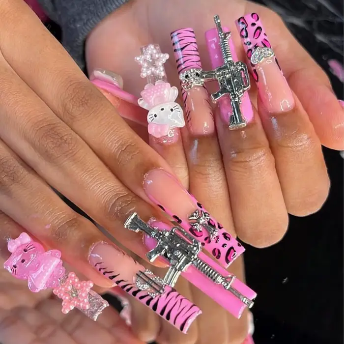 44 pièces pistolet ongles breloques Nail Art strass alliage pistolet Dollar signe étoile ongles luxe