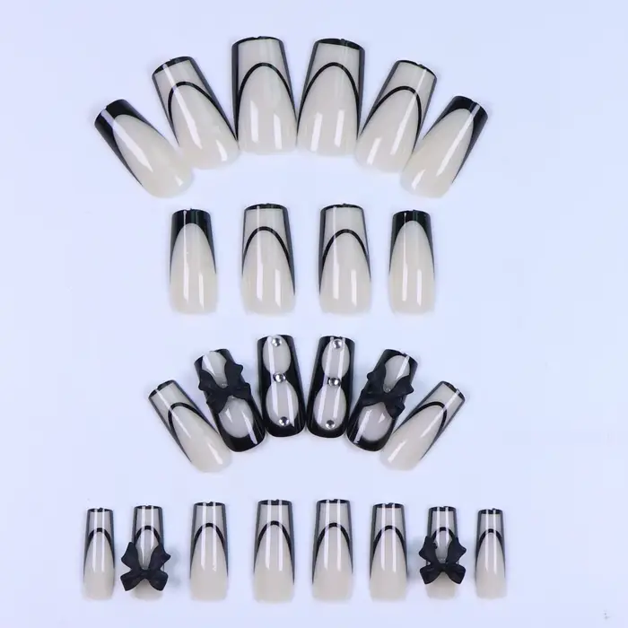 24 pièces d'ongles pointus français noirs
