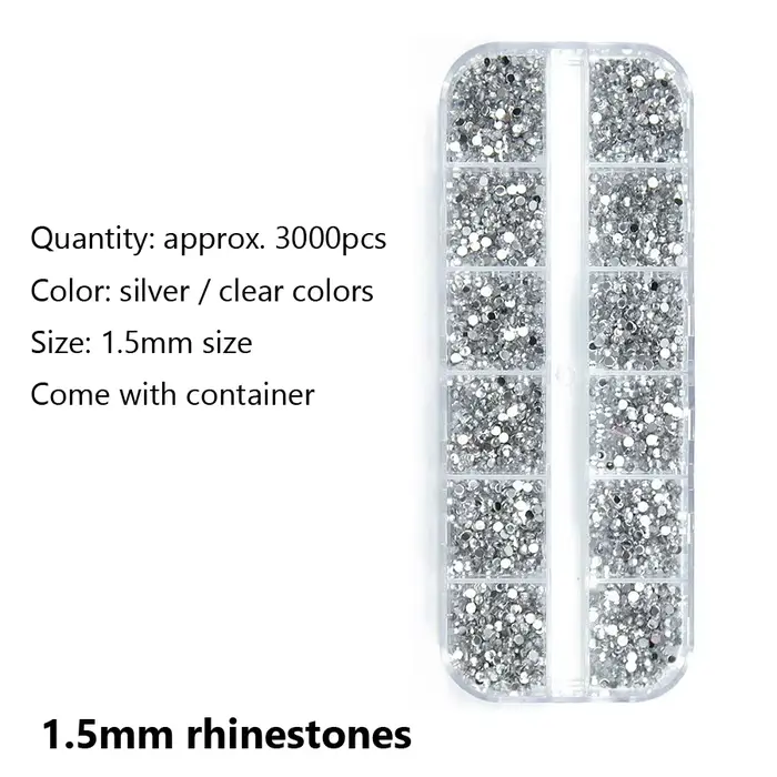 Strass argentés transparents de 1.5mm, 3000 pièces, pierres précieuses pour ongles à dos plat, avec