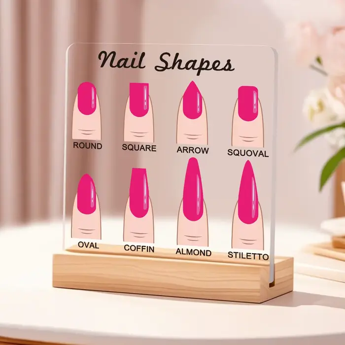 Panneau d'affichage de formes d'ongles rose vif