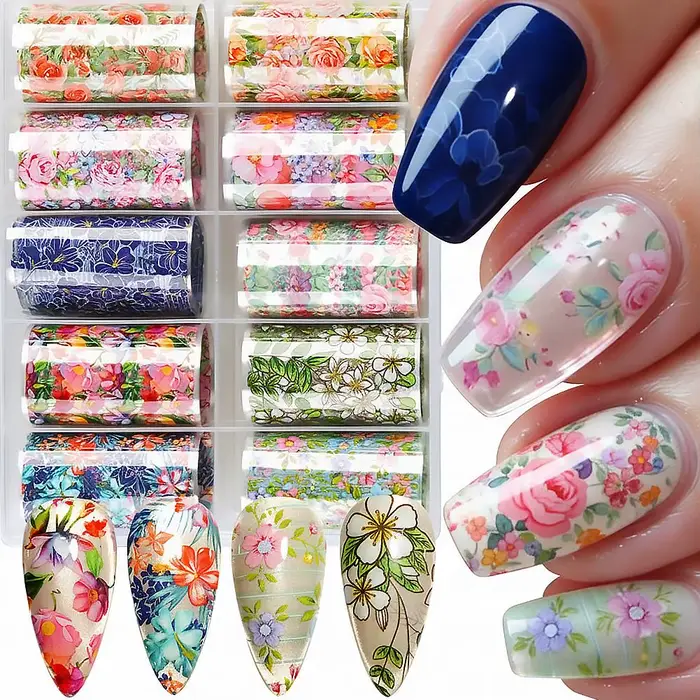10 Rolls Flower Nail Foil Nails Art Design Stickers Decals Holographic Foils Paper Starry Sky Star Transfer