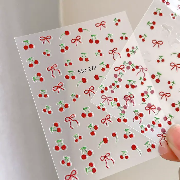 Autocollants 3D pour ongles motif cerises rouges