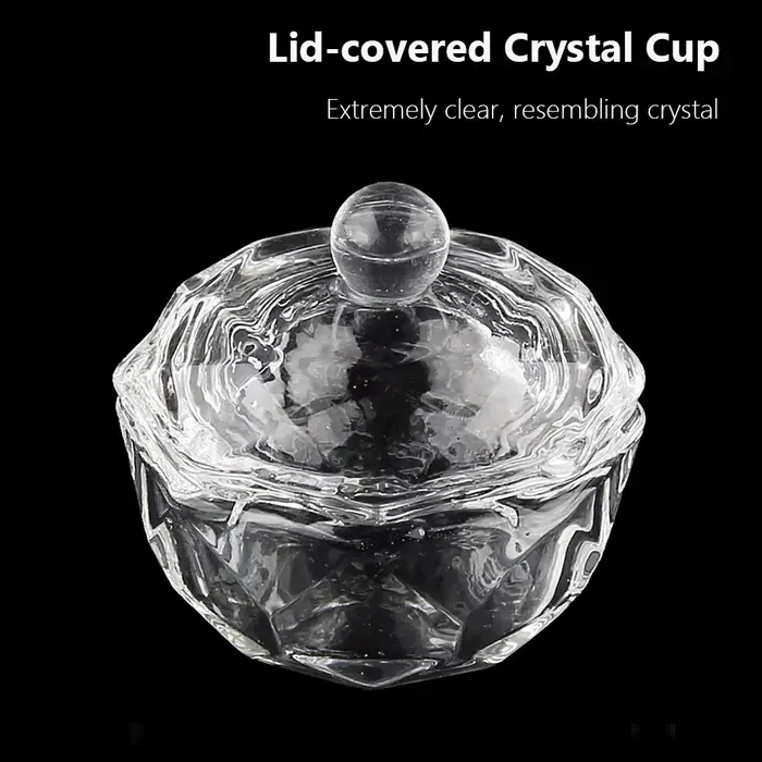 Tasse en verre pour Nail Art avec couvercle pour liquide acrylique, nettoyeur de brosses, plat Dappe