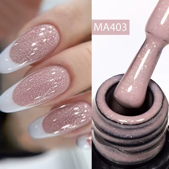 MEET ACROSS 7ml Base en caoutchouc Gel paillettes nu rose blanc 2 en 1 Gel vernis à ongles