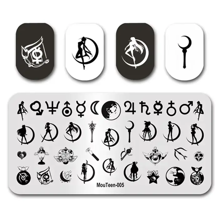 Plaque de tamponnage pour ongles Moon Girl, plaque de tamponnage pour nail art MouTeen-005