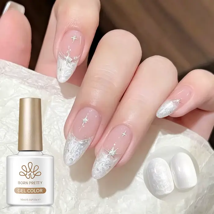 BORN PRETTY 10ml Gel Polish Effet Fil Blanc Nacré Pailleté Brillant Semi-Permanent Soak Off UV LED Vernis pour Salon de Manucure à Domicile